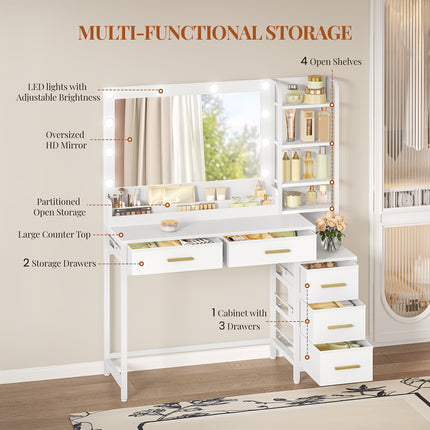 UNICORN Vanity Dresser with Large Mirror, Modern, White, 40 × 110 × 141cm