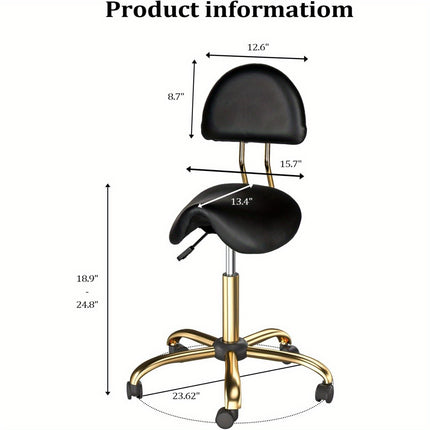 UNICORN Heavy-Duty Ergonomic Saddle Stool with Removable Backrest Black Golden
