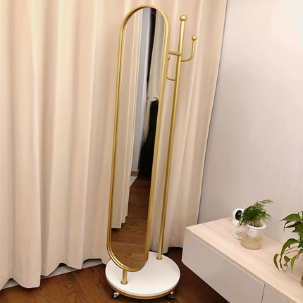 UNICORN Mobile Full-Length Mirror with a Rotating Floor Coat Rack Black Golden