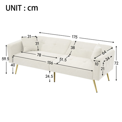 UNICORN Modern minimalist sofa bed size: 175*64*72 cm angle adjustable gold bed legs sofa with cushions side storage pockets