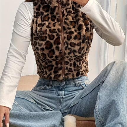 UNICORN Women'S Casual Sleeveless Short Jacket Leopard Print xs s m l