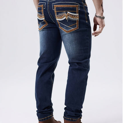 UNICORN Men'S Thick Line Embroidered Stretchy Washed Denim Pants s m l xl xxl