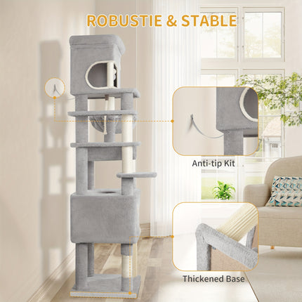 UNICORN 178cm Cat Tree for Indoor Cats, Multi-layer Scratching Post Light Grey/Dark Grey