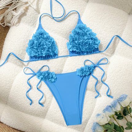 UNICORN New Blue Three-Dimensional Flower Solid Color Sexy Bikini s m l