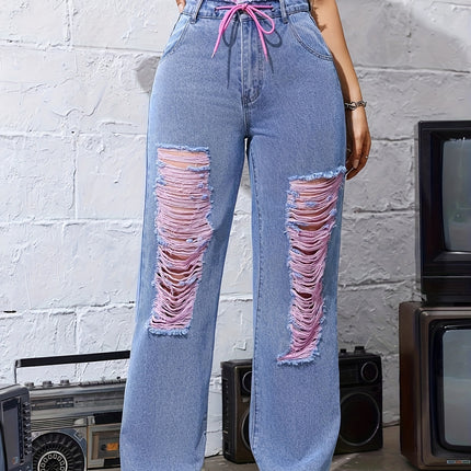 UNICORN Women's Ripped Fashion Jeans with Drawstring Waist xs s m l xl