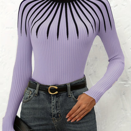 UNICORN Women's Color Block Ribbed Elegant Long Sleeve Pullover s m l xl xxl