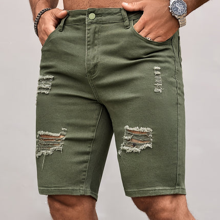 UNICORN Men'S Summer Olive Green Ripped Denim Shorts Stretchy Fabric s m l xl xxl