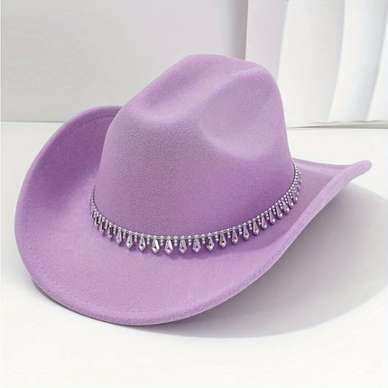 UNICORN Womens High-End Top Hat with a Fashionable Rhinestone Chain Belt