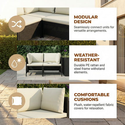 UNICORN Modular Corner Sofa with Cushions Black Poly Rattan