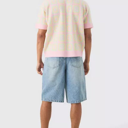 UNICORN Men's oversized crocheted knitted polo pink S M