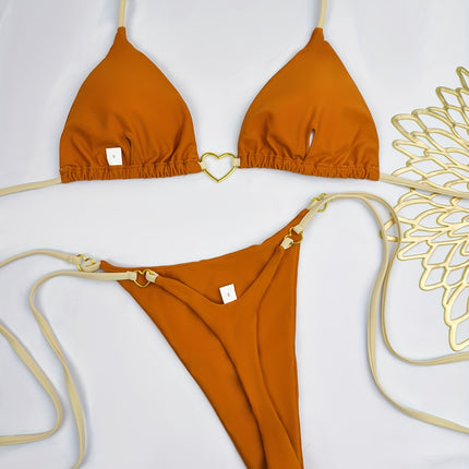 UNICORN European American Sexy Heart Color-Blocking Lace-Up Nylon Fabric Bikini s m l