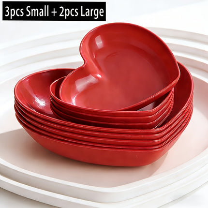 UNICORN 5pcs and 3 pcs Party Red Romantic Heart Plates, Mini Plastic