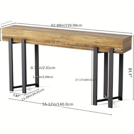 UNICORN 63-Inch Console Table for Entryway, Industrial Behind Couch Table Brown