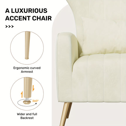 UNICORN Luxury Velvet Leisure Chair with Golden Metal Legs Beige Light Gray Black