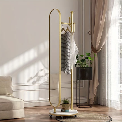 UNICORN Mobile Full-Length Mirror with a Rotating Floor Coat Rack Black Golden