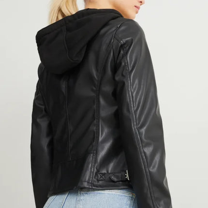 UNICORN Women's hooded jacket with pockets leather black xs s m l xl xxl xxxl