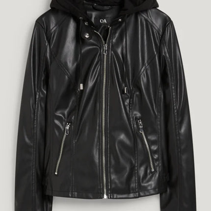 UNICORN Women's hooded jacket with pockets leather black xs s m l xl xxl xxxl