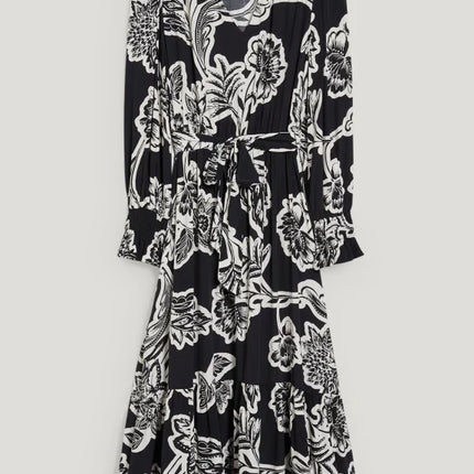 UNICORN Women's long dress long sleeves printed flowers black white xs s m l xl