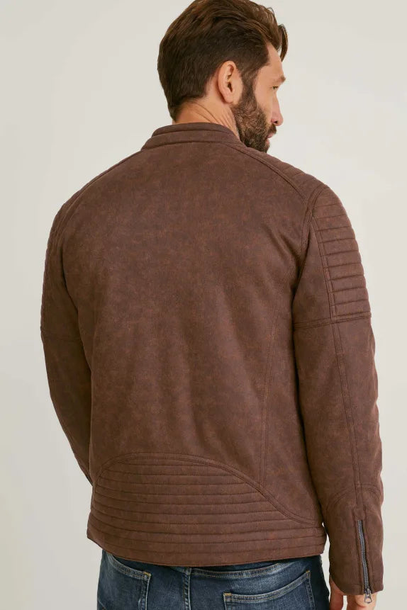UNICORN men's jacket with pockets and zipper leather brown S M L XL XXL XXXL