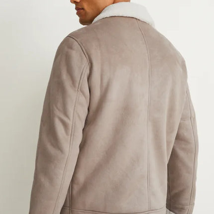 UNICORN men's jacket with fur collar and zipper taupe white S M L XL XXL XXXL