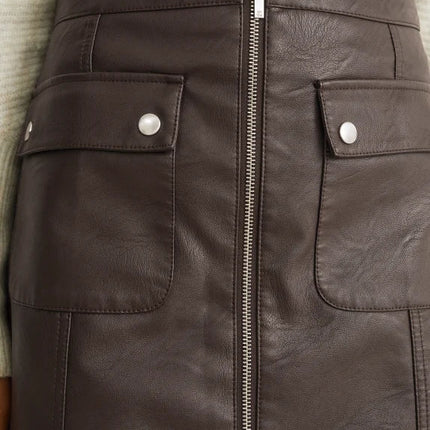 UNICORN Women's skirt with zipper and pockets leather dark brown black xs s m l xl