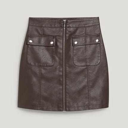 UNICORN Women's skirt with zipper and pockets leather dark brown black xs s m l xl