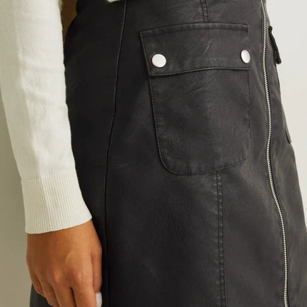 UNICORN Women's skirt with zipper and pockets leather dark brown black xs s m l xl