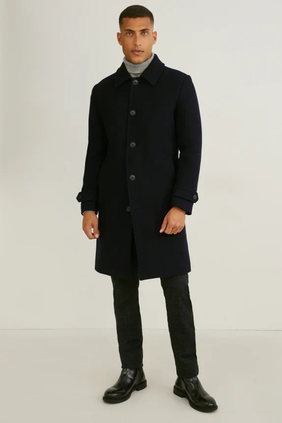 UNICORN Men's long coat with buttons black S M L XL XXL XXXL
