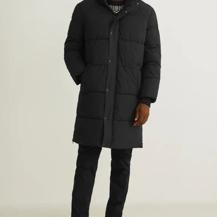 UNICORN men's long jacket quilted coat with hood black S M L XL XXL XXXL