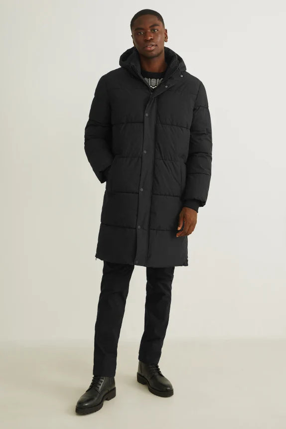 UNICORN men's long jacket quilted coat with hood black S M L XL XXL XXXL