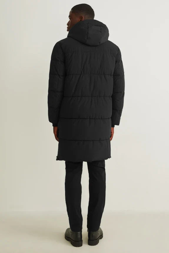 UNICORN men's long jacket quilted coat with hood black S M L XL XXL XXXL