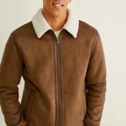 UNICORN Men's jacket with fur collar leather brown S M L XL XXL XXXL