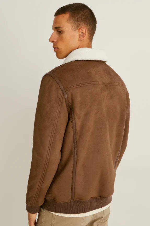 UNICORN Men's jacket with fur collar leather brown S M L XL XXL XXXL