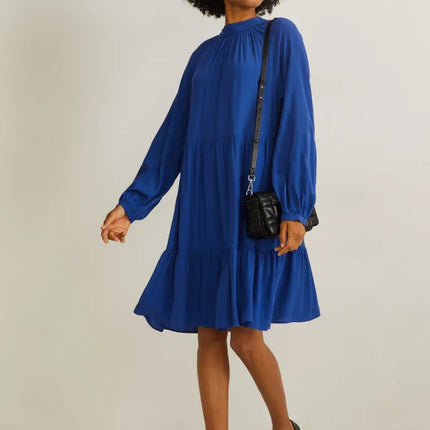 UNICORN Women's dress crinkled fabric long sleeves dark blue xs s m l xl