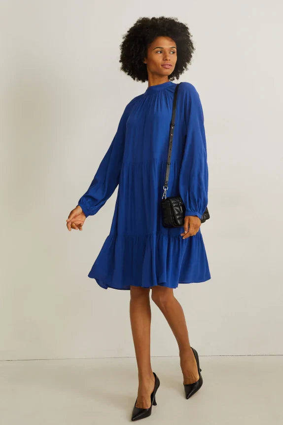 UNICORN Women's dress crinkled fabric long sleeves dark blue xs s m l xl