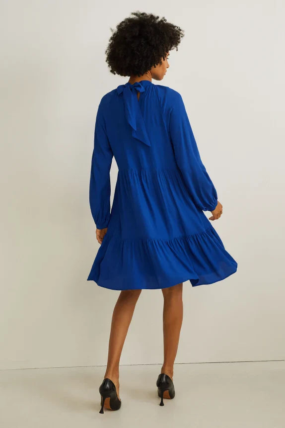 UNICORN Women's dress crinkled fabric long sleeves dark blue xs s m l xl