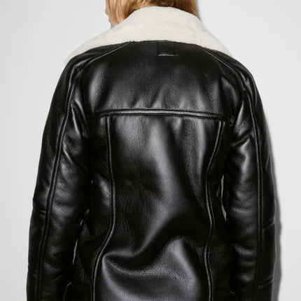 UNICORN Women's coat with pockets and wool collar leather black xs s m l xl xxl xxxl