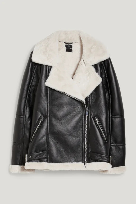 UNICORN Women's coat with pockets and wool collar leather black xs s m l xl xxl xxxl