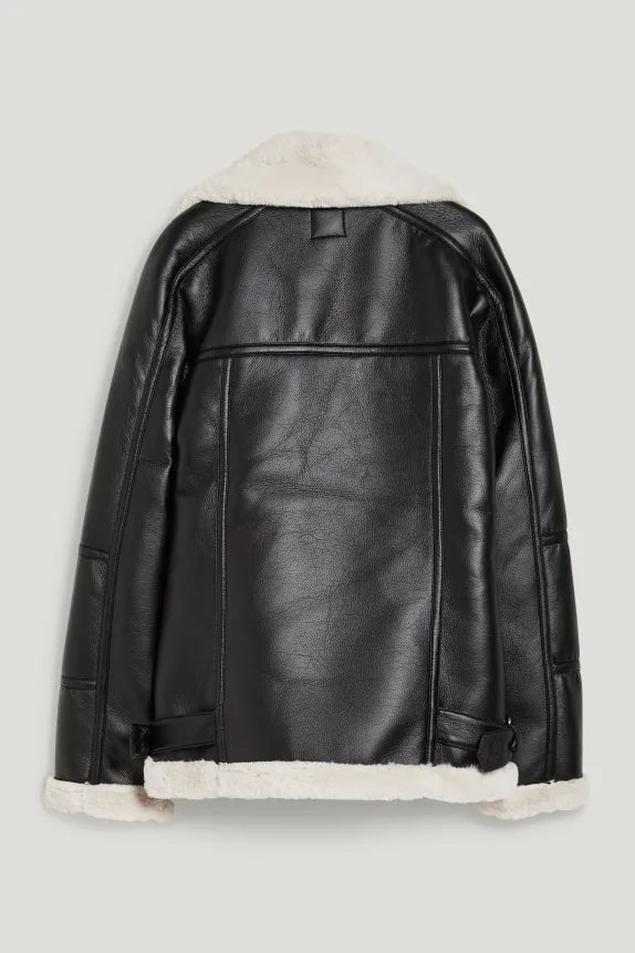 UNICORN Women's coat with pockets and wool collar leather black xs s m l xl xxl xxxl