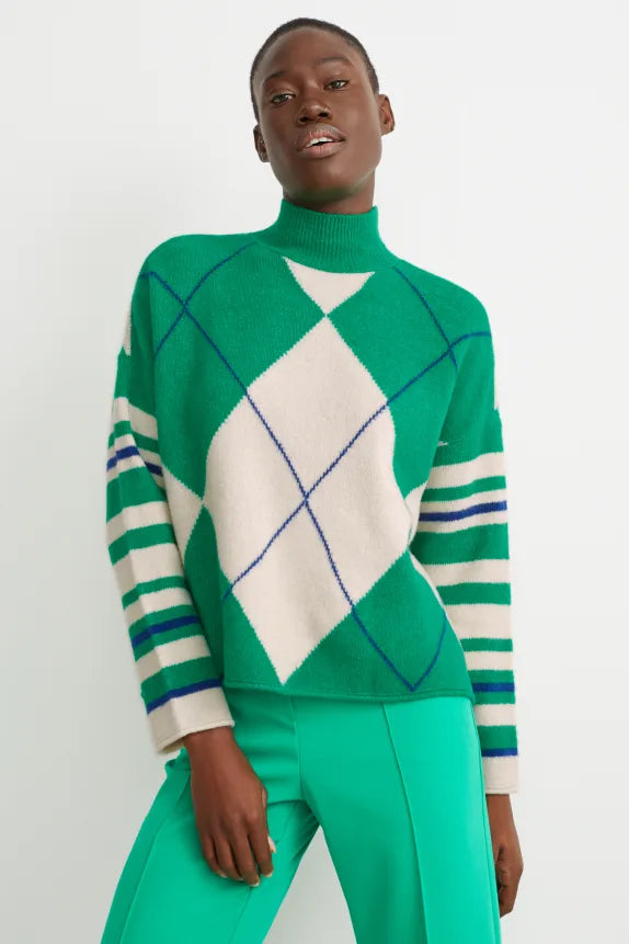 UNICORN women's turtleneck sweater funnel neck sweater hoodie green white xs s m l xl