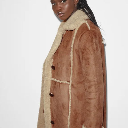 UNICORN Women's coat with buttons and wool collar brown beige xs s m l xl xxl xxxl