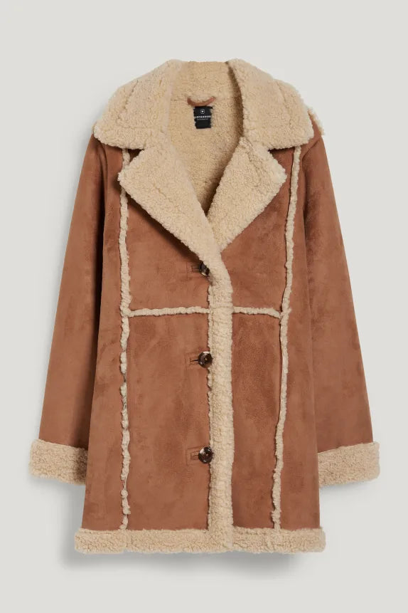 UNICORN Women's coat with buttons and wool collar brown beige xs s m l xl xxl xxxl