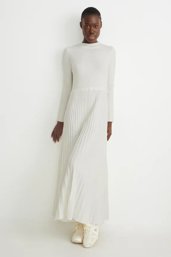 UNICORN Women's knitted long dress long sleeves cream white xs s m l xl