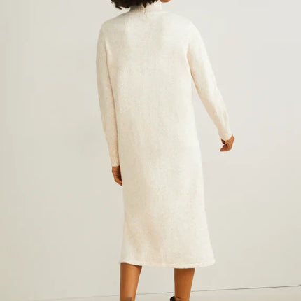 UNICORN Women's knitted long turtleneck dress funnel neck long sleeves cream white xs s m l xl