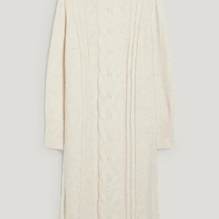 UNICORN Women's knitted long turtleneck dress funnel neck long sleeves cream white xs s m l xl