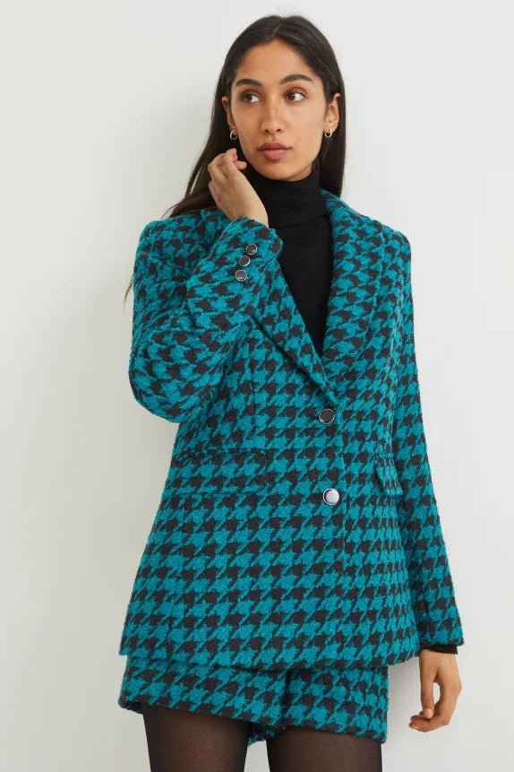 UNICORN Women's blazer checked dark turquoise blue black xs s m l xl xxl xxxl