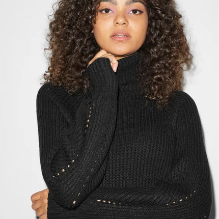 UNICORN Women's knitted long turtleneck dress funnel neck long sleeves brown black xs s m l xl