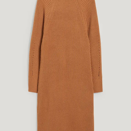 UNICORN Women's knitted long turtleneck dress funnel neck long sleeves brown black xs s m l xl