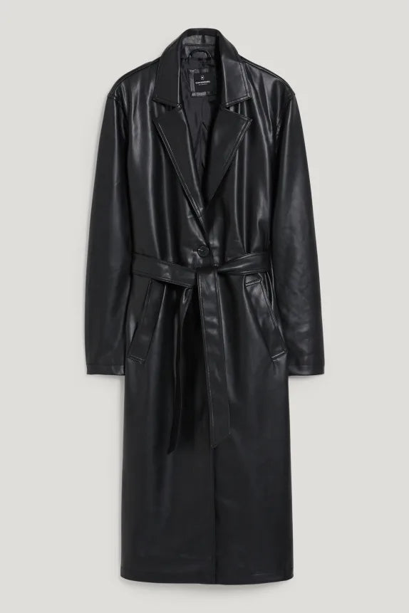 UNICORN Women's long coat with pockets leather black xs s m l xl xxl xxxl