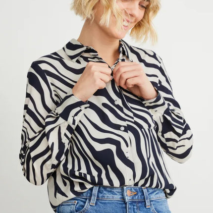 UNICORN Women's blouse shirt zebra black blue white xs s m l xl xxl